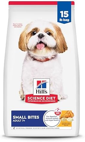 Hill&#39;s Science Diet Adult 7+, Senior Adult 7+ Premium Nutrition, Small Kibble, Dry Dog Food, Chicken, Brown Rice, &amp; Barley, 15 lb Bag