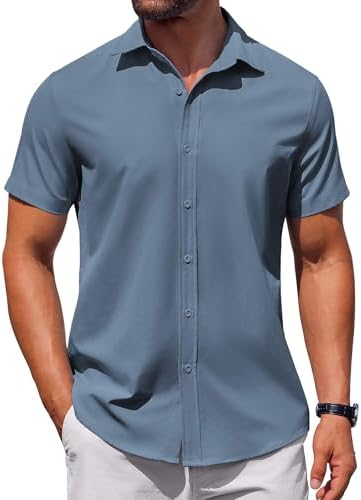 COOFANDY Men's Button up Shirt Short Sleeve Casual Shirt Men's Summer Business Casual Dress Shirt
