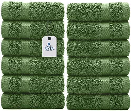 DAN RIVER 12-Pack Premium 100% Cotton SAGE Green Face Towels \u2013 Reusable Face Towel Set, Soft &amp; Absorbent Wash Cloths for Bathroom &amp; Body \u2013 Hand and Face Towels, 550 GSM (12x12 in)