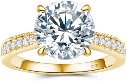 BAGUTTA PAVONE Round Moissanite Engagement Rings for Women, Women's 18K Yellow\/White Gold Plated 925 Sterling Silver Engagement Ring Moissanite Promise Rings for Her,Wedding Band Ring 1.5\/2\/3\/