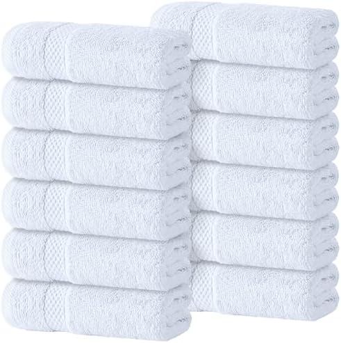 White Classic Luxury Cotton Washcloths 13x13 Inch - 650 GSM Turkish Cotton  Hotel, Spa, Bathroom Face Towel  12 Pack
