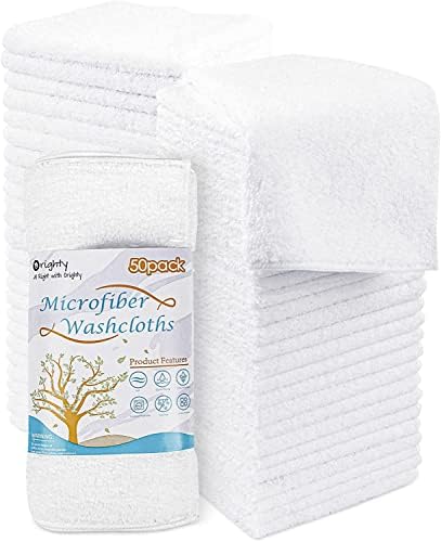 Orighty Washcloths Bulk Towels Set 50 Pack, Highly Absorbent and Soft Feel Microfiber Face Cloths, Multi-Purpose Wash Cloths &amp; Hand Towels for Bathroom, Hotel, Spa, and Gym, 12x12 Inch