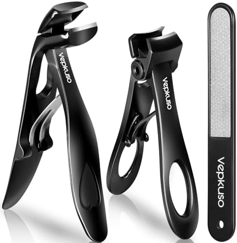 Vepkuso Nail Clippers for Seniors, Wide Jaw Fingernail Clippers and Angled Head Toenail Clippers for Thick Nail, Professional German Nail Clippers for Men, Women&amp;Pregnant，Black