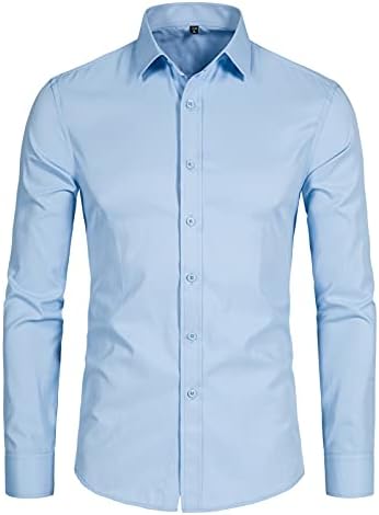 DELCARINO Men&#39;s Long Sleeve Button Up Shirts Solid Slim Fit Casual Business Formal Dress Shirt