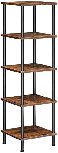 HOOBRO 5-Tier Corner Shelf Stand, Corner Square Rack Display Shelf, Tall Storage Plant Stand, Bookcase for Small Spaces, Living Room, Home Office, Kitchen, Rustic Brown and Black BF50CJ01