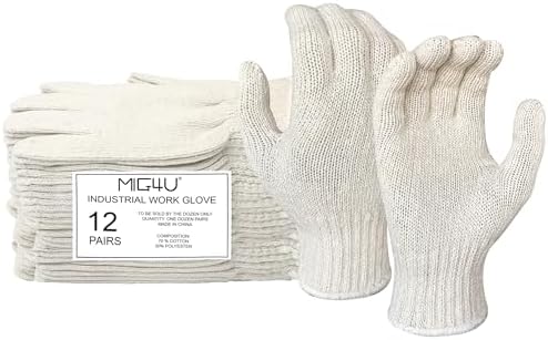 MIG4U 12 pairs of work gloves \\ u2013 cotton thread gloves for safe work \\ u2013 glove lining for hand protection barbecue (large, economical)