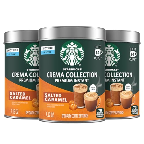 Starbucks Crema Collection Premium Instant Salted Caramel Flavored Instant Coffee, 100% Arabica Beans, 3 Tins (7.12 Oz Each)