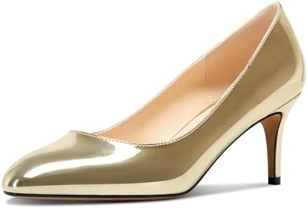 Aachcol Women Round Toe Pumps Stiletto Mid Heel Slip-on Dress Shoes Office 2.5 Inch