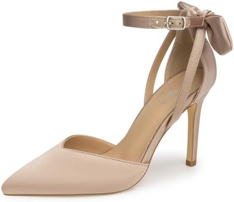 Trary Heels for Women Closed Pointed Toe Heels Women's Pumps Stiletto High Shoes with Bow Knot Comfortable Ankle Strap Office Party Wedding Dress Shoes 3.74" Heel