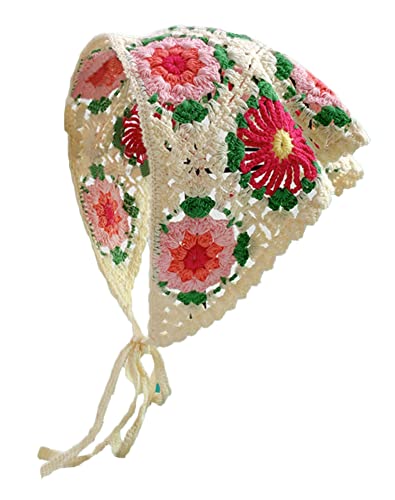 Solyinne Women's Crochet Head Kerchief Knitted Hair Scarf Headwrap for Women Girls Floral Fruits Headband