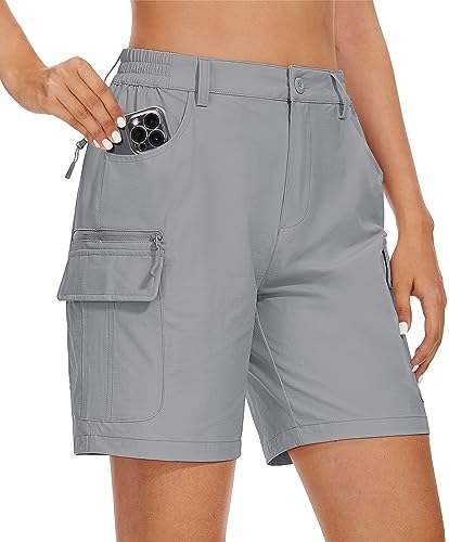 MAGCOMSEN Women's 7" Hiking Golf Shorts 6 Pockets Lightweight Quick Dry Outdoor Casual Cargo Shorts Water Resistant
