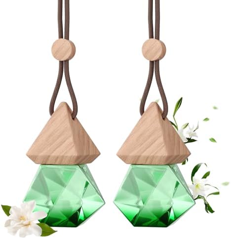 Car Air Freshener Hanging, 2 Pcs Gardenia Scent Drift Car Air Freshener, Wooden Fragrance Expanding Bottle Cap, 10ml Per Bottle, Used for Car Decoration and Fresh Air (Gardenia)
