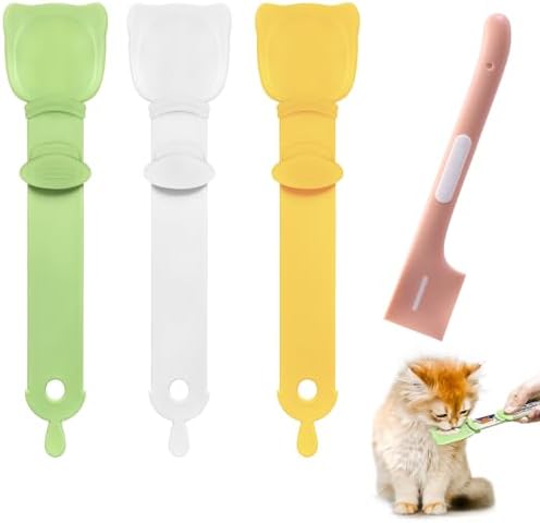 Idepet 4 Pcs Cat Strip Feeders Spoon,Cute Cats Treat Squeeze Spoons Pet Food Mixing Spoon Multifunctional Lickable Treat Feeding Dispenser for Cat Liquid Snack and Wet Food(Green&amp;White&amp;Yellow)