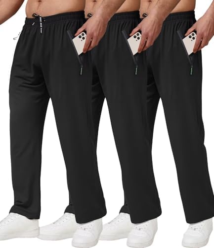 Lomsoe 3-Pack Men's Sports Pants with Zipper Pocket, Lightweight, Quick Drying, Sports Pants