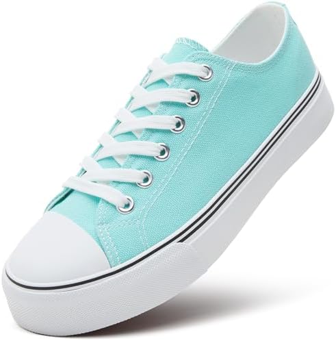 ZGR Womens White Tennis Shoes for Women,Lace up Canvas Sneakers,Casual Walking Canvas Shoes