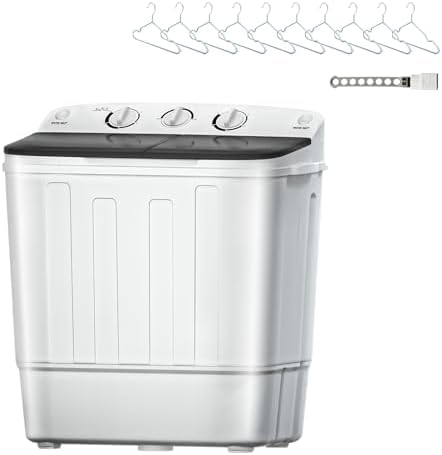 DOGHLY Double Tub 18LBS Washing Machine, Portable Washer and Spin Dryer Combo, Compact Laundry Machine for Apartments, Camping &amp; RVs, Easy to Use, Energy &amp; Water Efficient (18lbs)